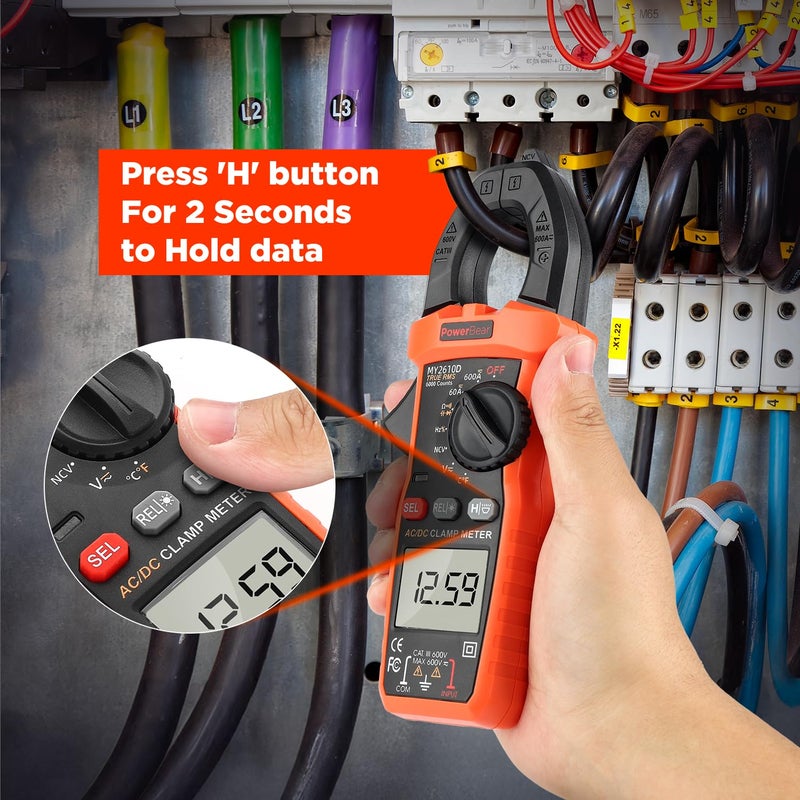 PowerBear Digital Clamp Meter Multimeter 6000 Counts for AC/DC Current & Voltage, Auto-ranging Amp Tester, Measures Resistance, Capacitance, Continuity, TRMS, Temperature, NCV Detection - Image 4
